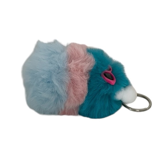 Blue & Pink Sunglasses Character Fluffy Pom Pom Keychain Accessory - Picture 8 of 14